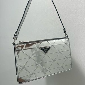 Prada Triangle Logo Metallic-Finish Mini Shoulder Bag 🤍